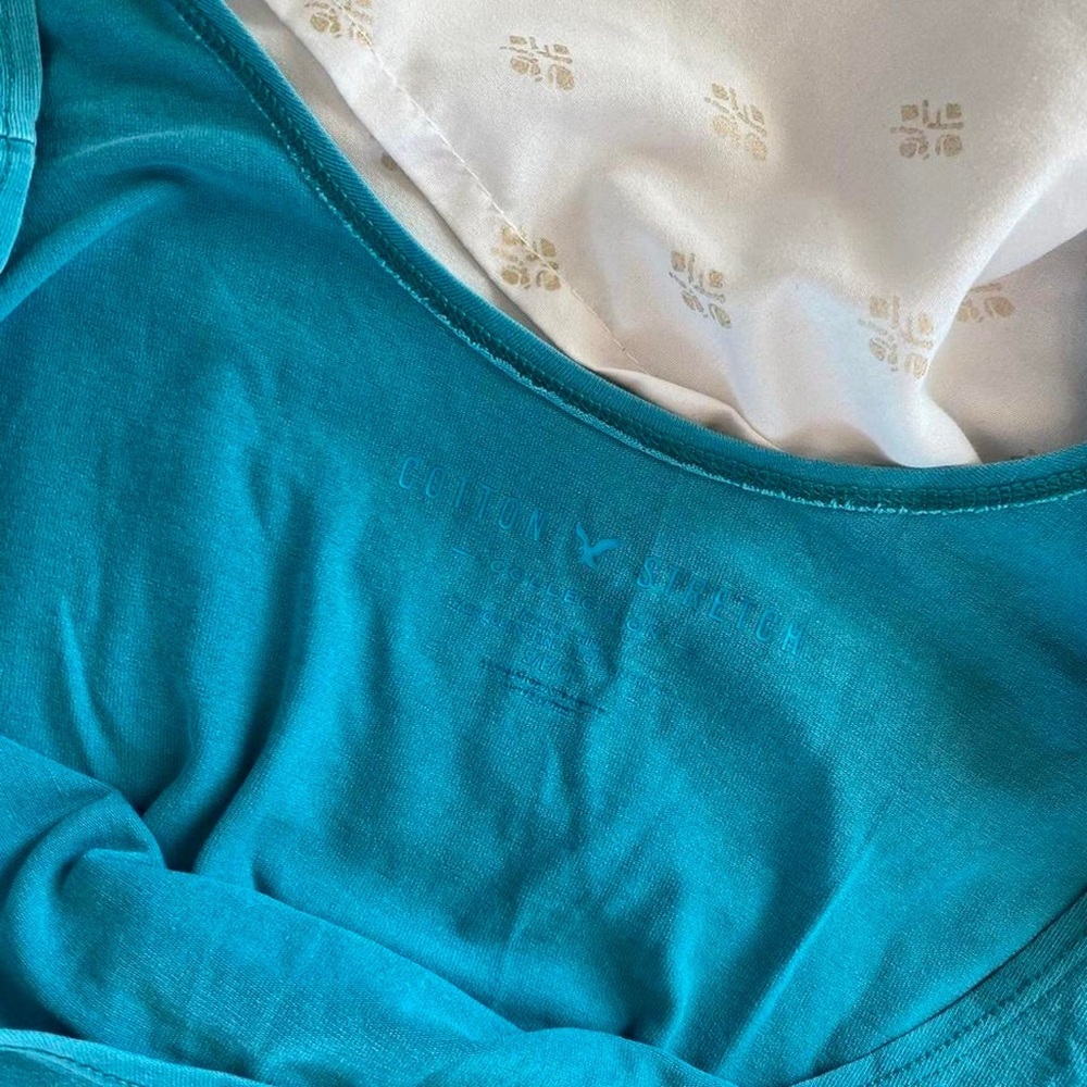 Teal Blue aerie tank top in super soft silky cotton stretch collection material - Picture 3 of 3